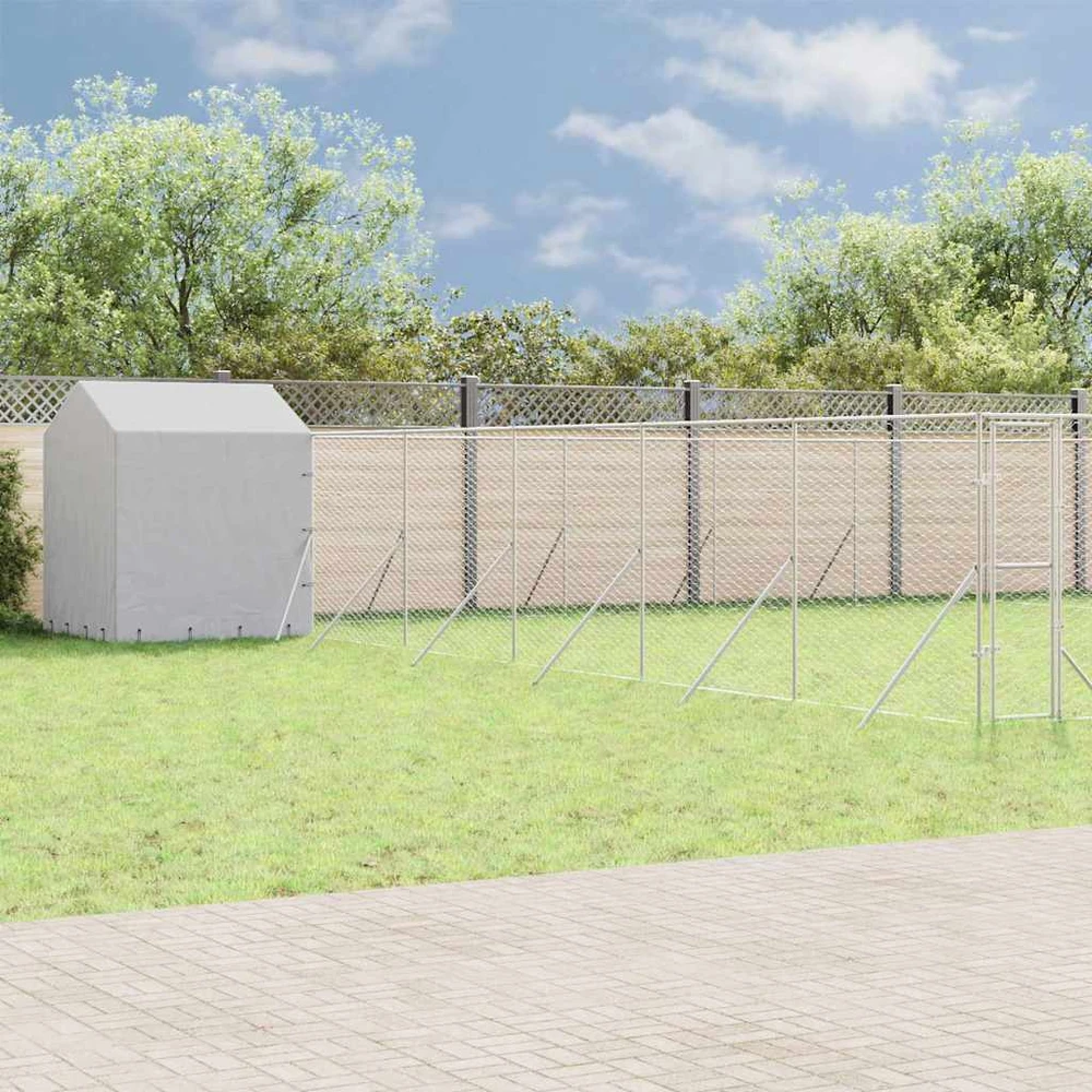 Lauko voljeras šunims su stogu, sidabrinis, 12x12x2,5m, plienas