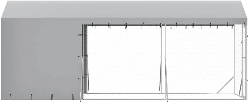 Lauko voljeras šunims su stogu, sidabrinis, 2x6x2,5m, plienas