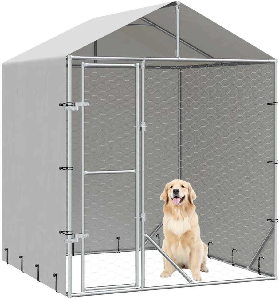 Lauko voljeras šunims su stogu, sidabrinis, 2x2x2,5m, plienas
