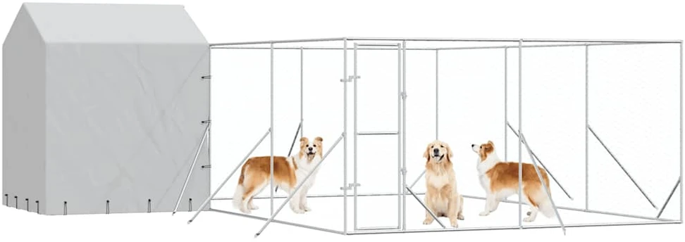 Lauko voljeras šunims su stogu, sidabrinis, 6x6x2,5m, plienas