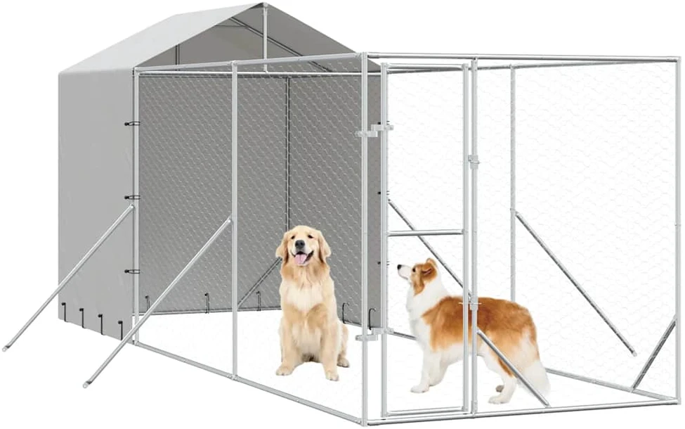 Lauko voljeras šunims su stogu, sidabrinis, 2x6x2,5m, plienas
