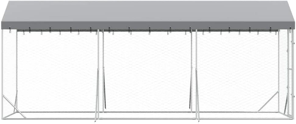 Lauko voljeras šunims su stogu, sidabrinis, 2x6x2,5m, plienas