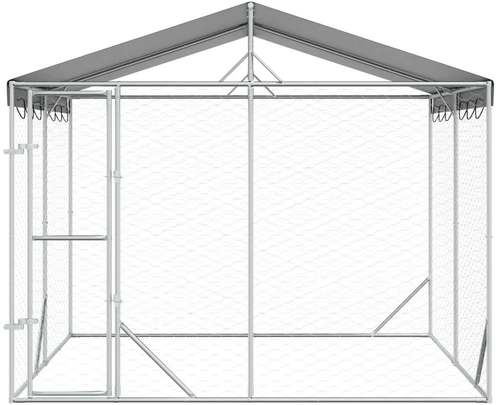 Lauko voljeras šunims su stogu, sidabrinis, 3x3x2,5m, plienas