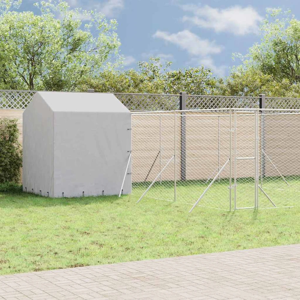 Lauko voljeras šunims su stogu, sidabrinis, 6x6x2,5m, plienas