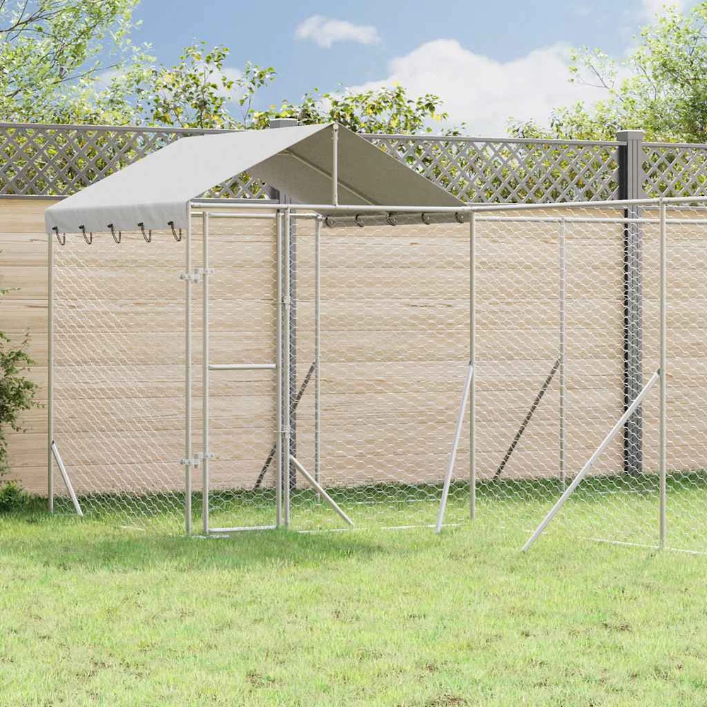 Lauko voljeras šunims su stogu, sidabrinis, 10x6x2,5m, plienas
