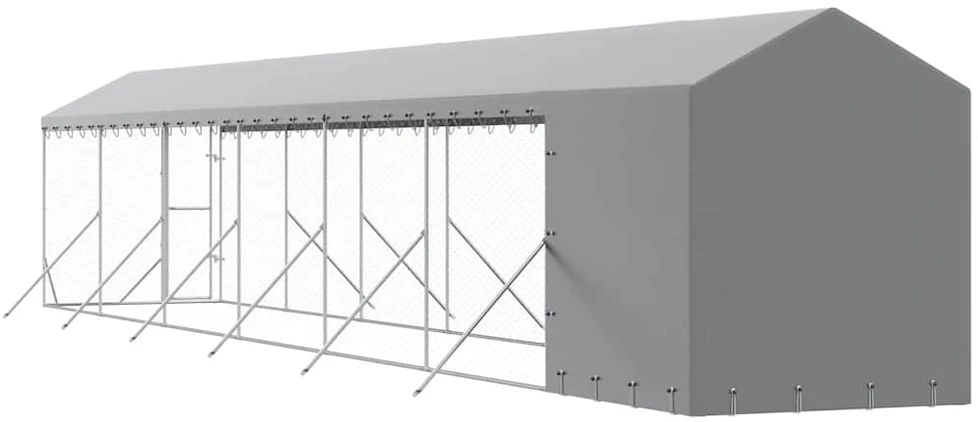 Lauko voljeras šunims su stogu, sidabrinis, 2x14x2,5m, plienas