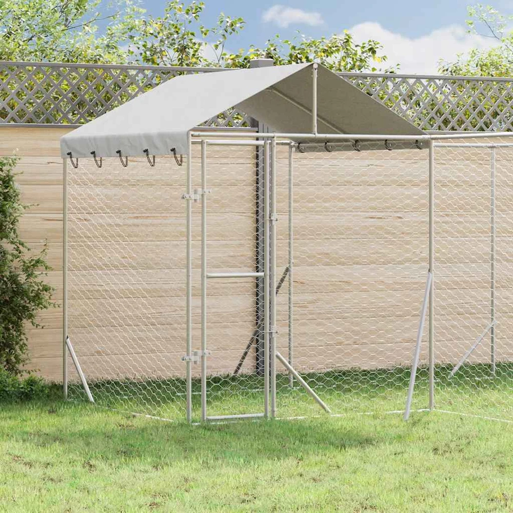 Lauko voljeras šunims su stogu, sidabrinis, 4x4x2,5m, plienas