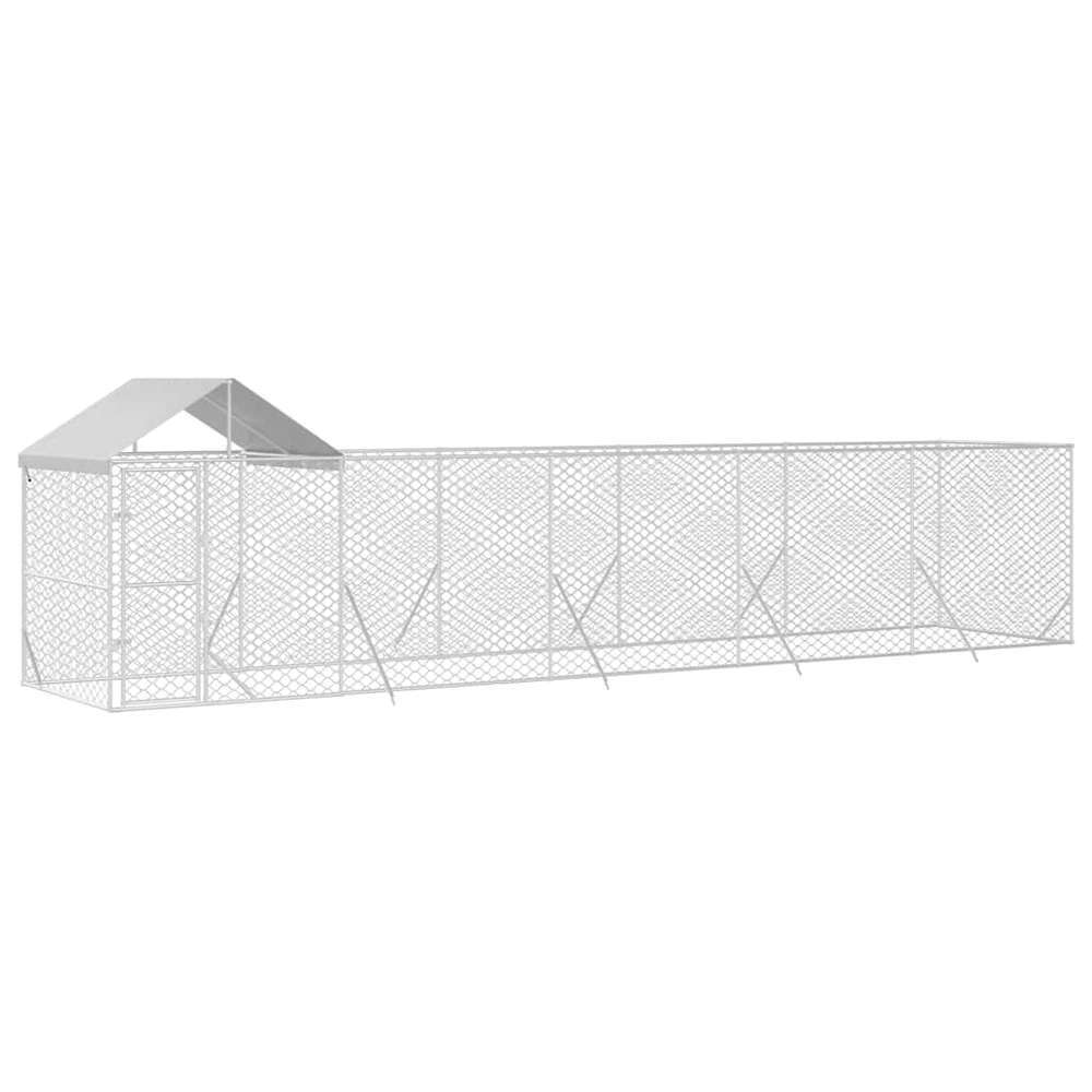 Lauko voljeras šunims su stogu, sidabrinis, 10x2x2,5m, plienas