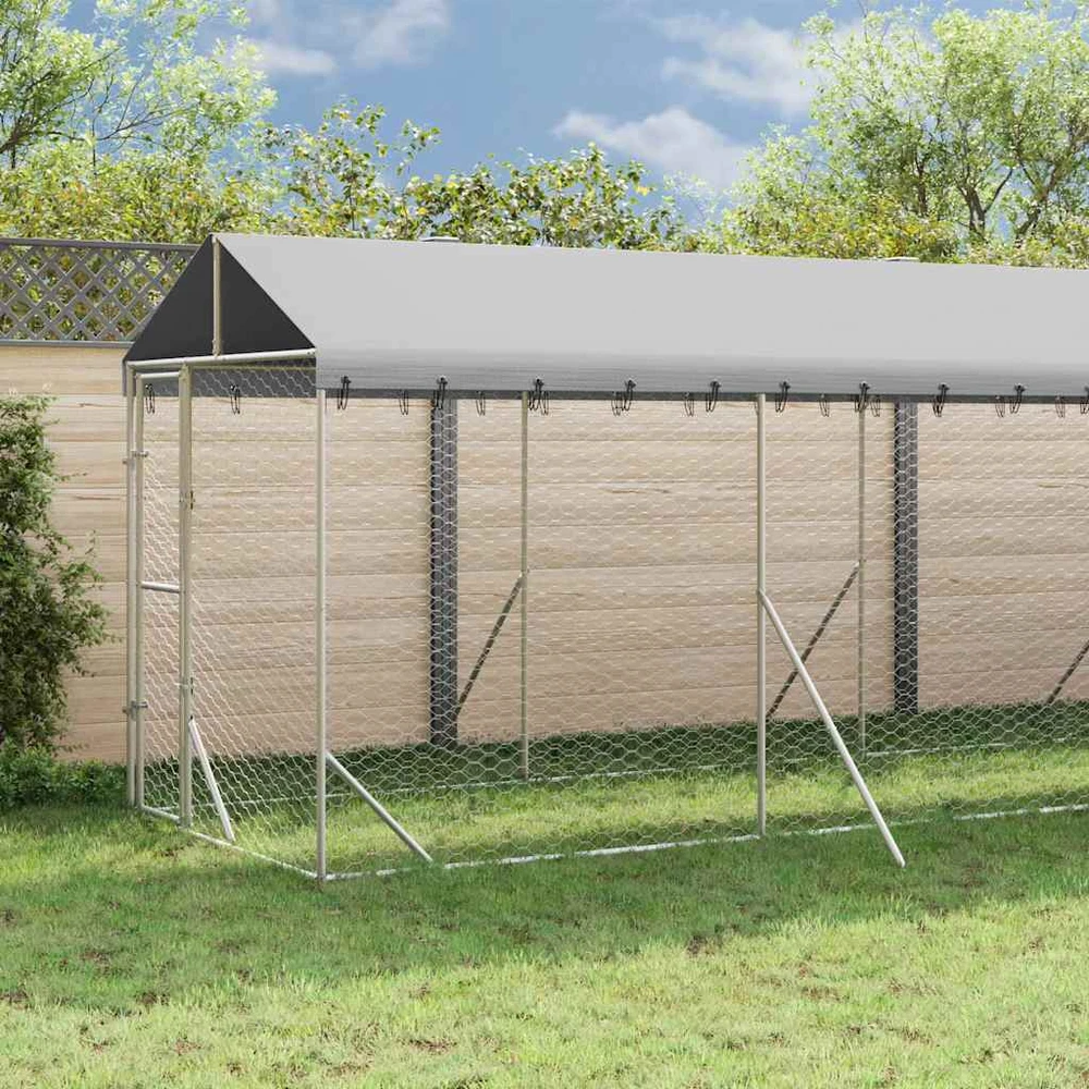 Lauko voljeras šunims su stogu, sidabrinis, 2x10x2,5m, plienas