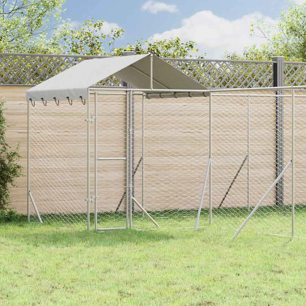 Lauko voljeras šunims su stogu, sidabrinis, 6x6x2,5m, plienas