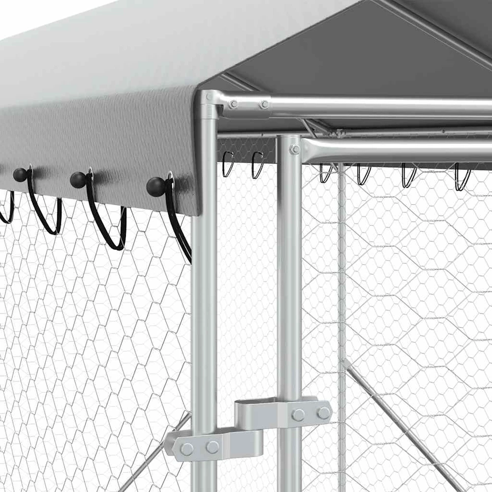 Lauko voljeras šunims su stogu, sidabrinis, 2x14x2,5m, plienas