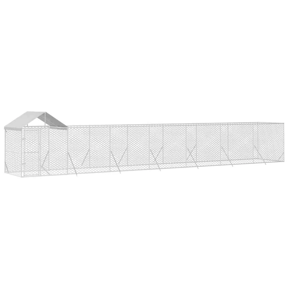 Lauko voljeras šunims su stogu, sidabrinis, 14x2x2,5m, plienas