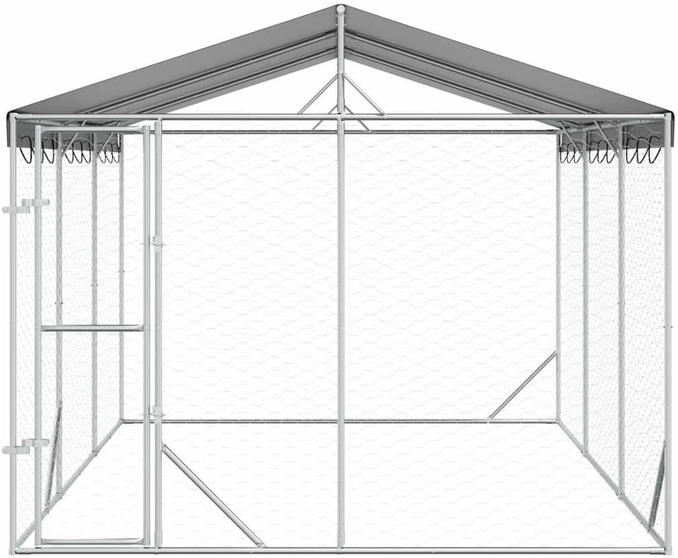 Lauko voljeras šunims su stogu, sidabrinis, 3x4,5x2,5m, plienas