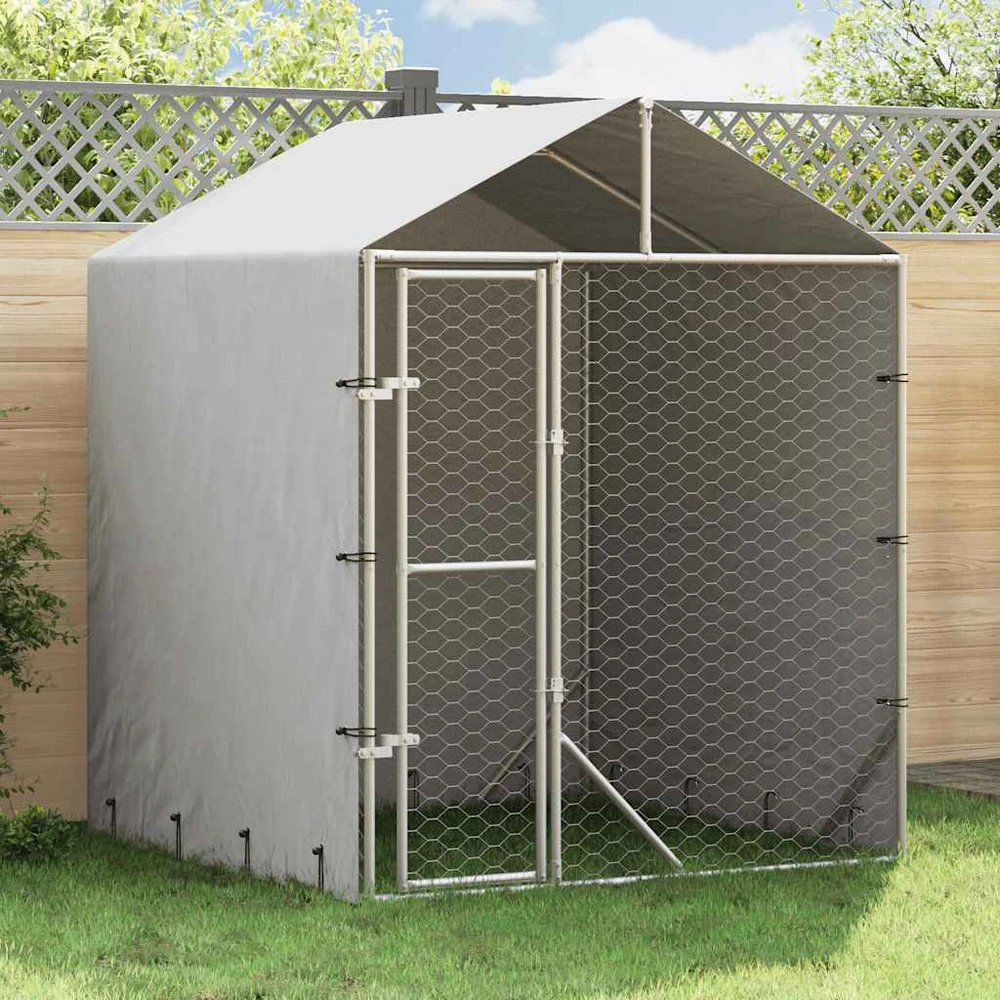 Lauko voljeras šunims su stogu, sidabrinis, 2x2x2,5m, plienas