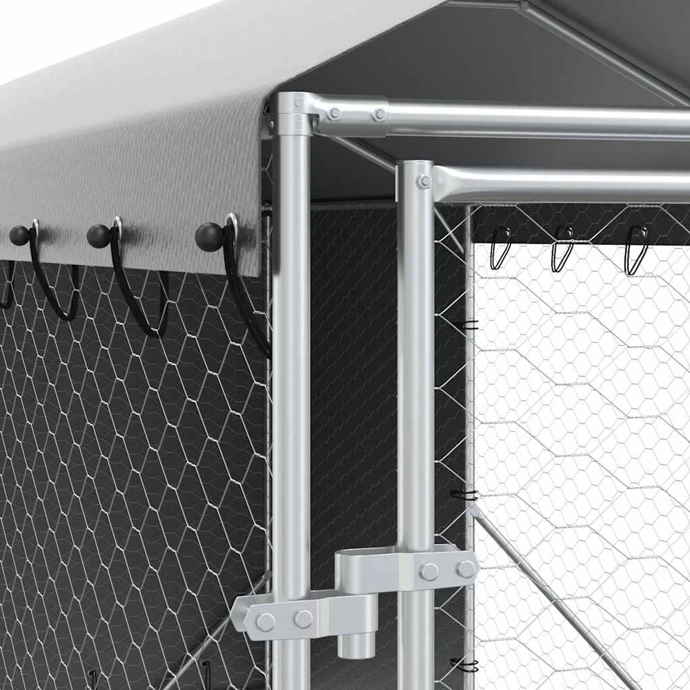 Lauko voljeras šunims su stogu, sidabrinis, 2x10x2,5m, plienas