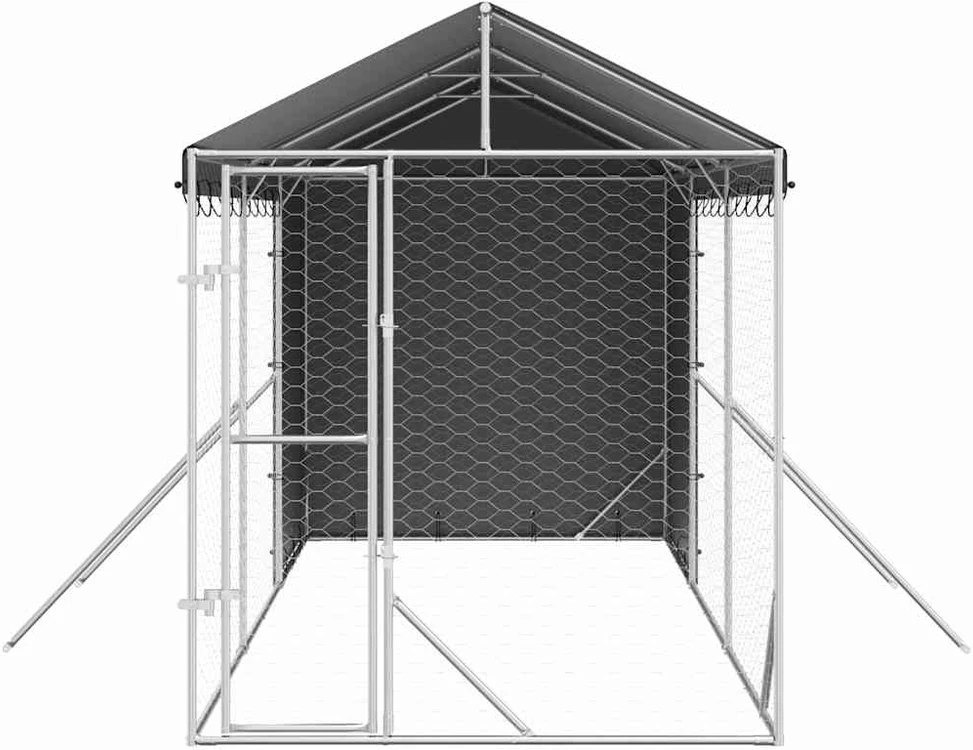 Lauko voljeras šunims su stogu, sidabrinis, 2x6x2,5m, plienas