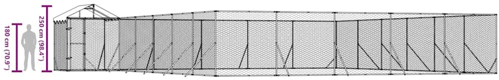 Lauko voljeras šunims su stogu, sidabrinis, 12x12x2,5m, plienas
