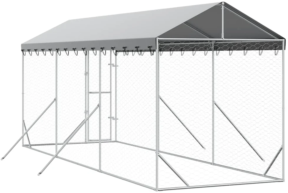 Lauko voljeras šunims su stogu, sidabrinis, 2x6x2,5m, plienas