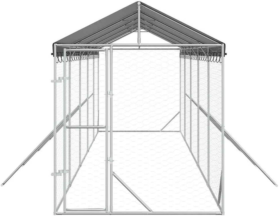 Lauko voljeras šunims su stogu, sidabrinis, 2x10x2,5m, plienas