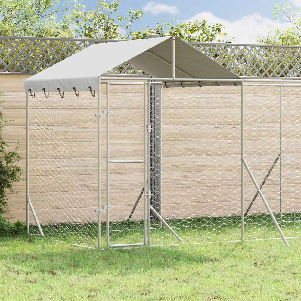 Lauko voljeras šunims su stogu, sidabrinis, 6x2x2,5m, plienas