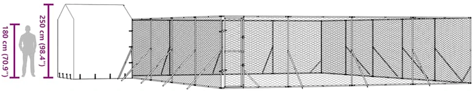 Lauko voljeras šunims su stogu, sidabrinis, 10x10x2,5m, plienas