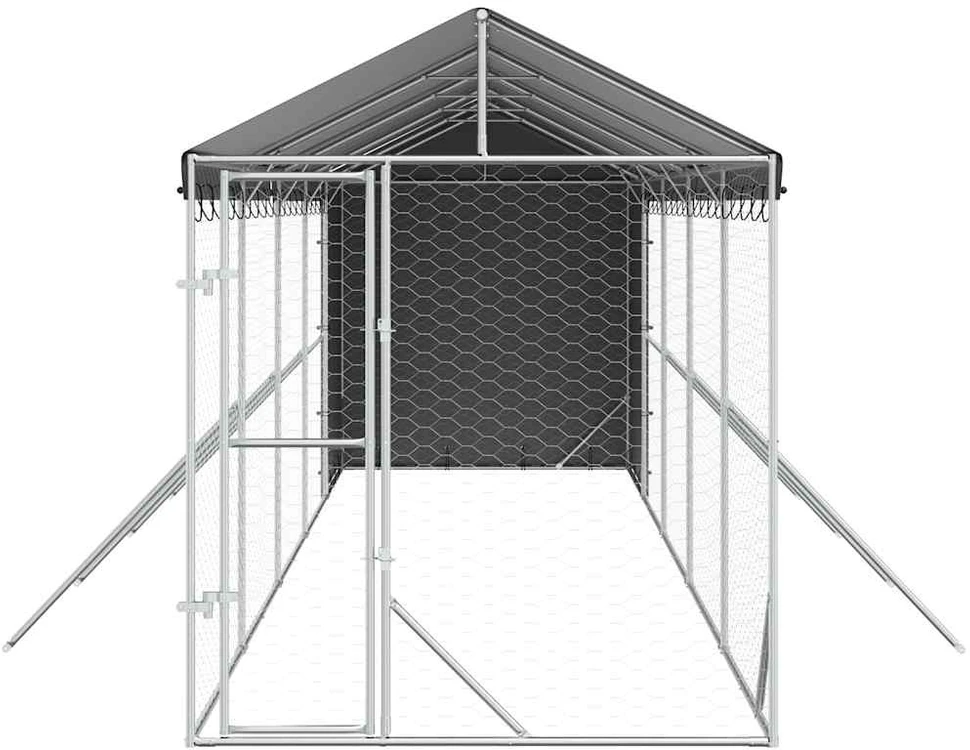 Lauko voljeras šunims su stogu, sidabrinis, 2x10x2,5m, plienas