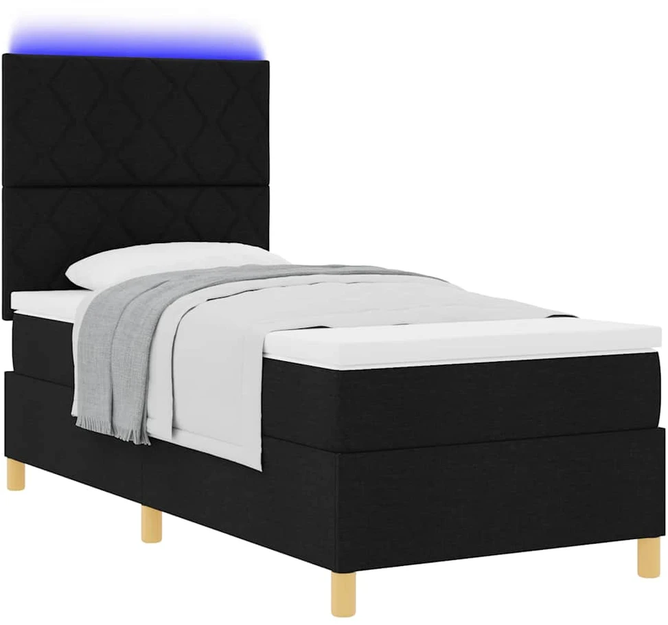 LED Čiužinio Lova su galvūgalio Juoda 100 x 200 cm audinys