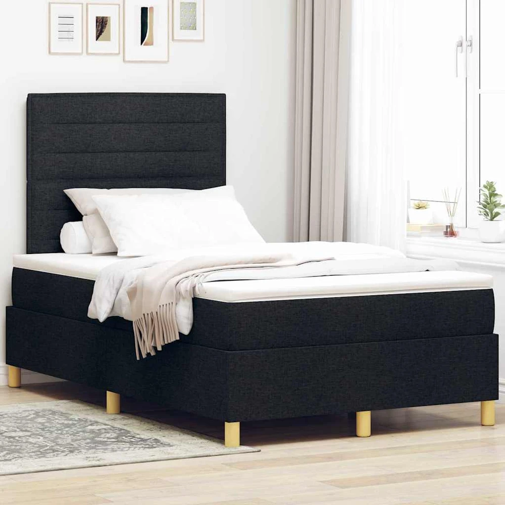LED Čiužinio Lova su galvūgalio Juoda 120 x 190 cm audinys
