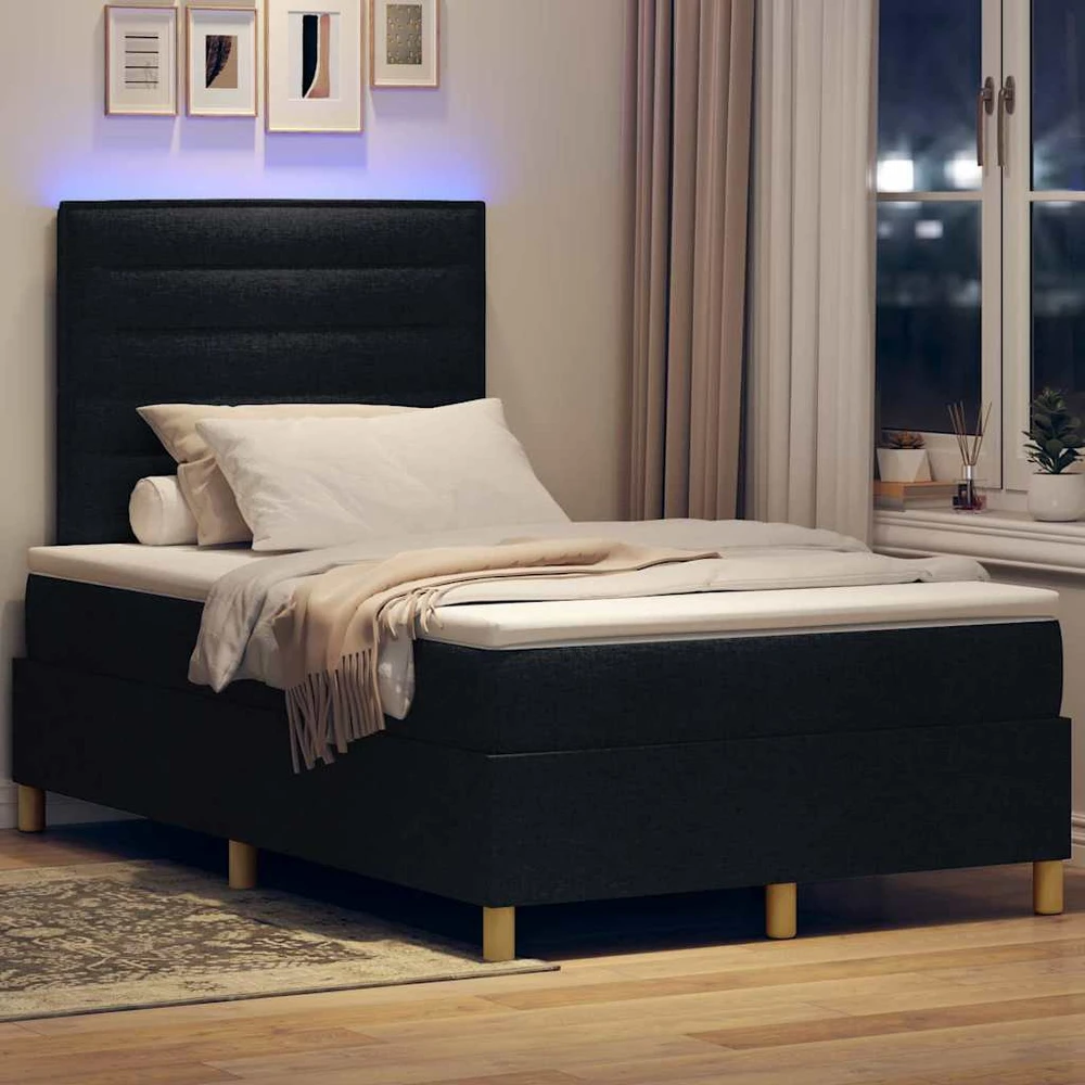 LED Čiužinio Lova su galvūgalio Juoda 120 x 200 cm audinys