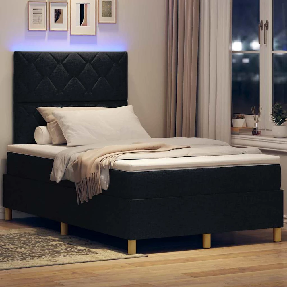 LED Čiužinio Lova su galvūgalio Juoda 120 x 200 cm audinys