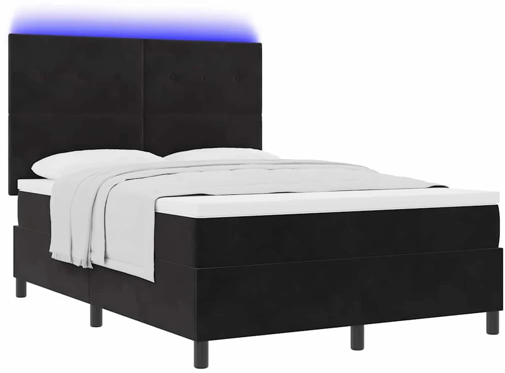 LED Čiužinio Lova su galvūgalio Juodas 140 x 190 cm Aksomas