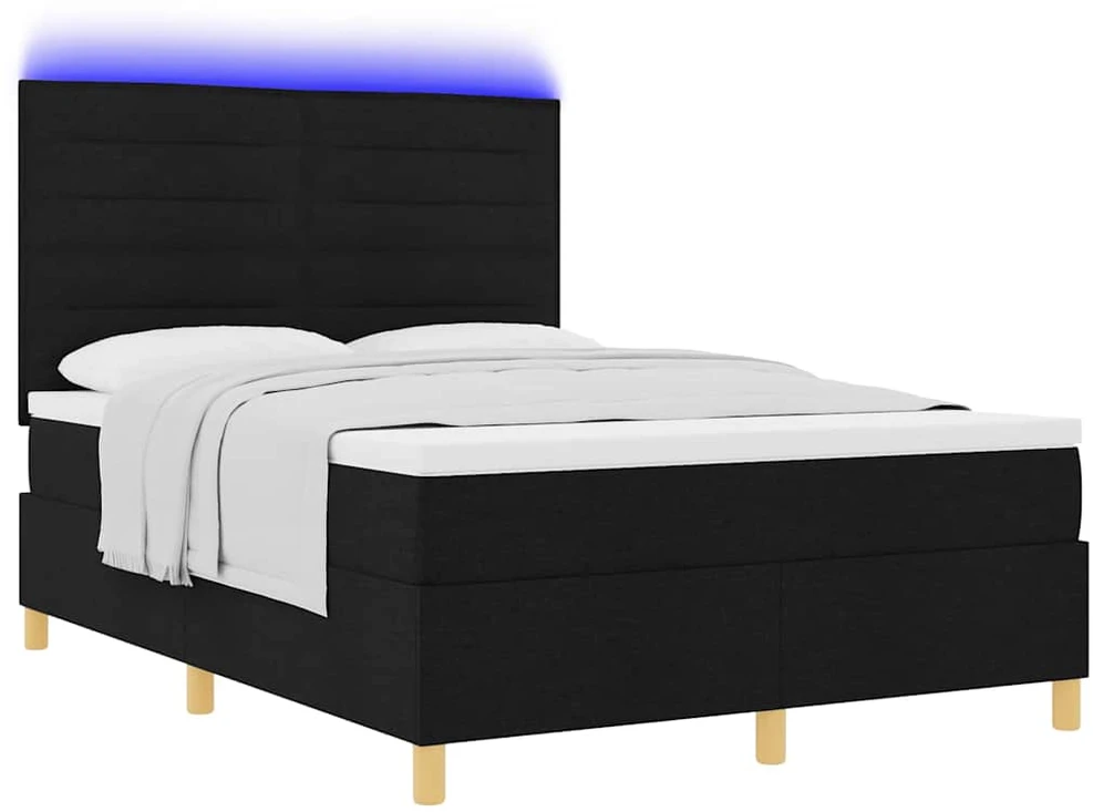 LED Čiužinio Lova su galvūgalio Juoda 140 x 200 cm audinys