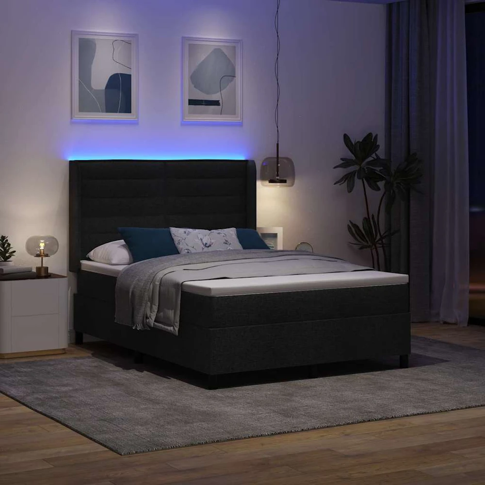 LED Čiužinio Lova su čiužiniu Juoda 140 x 190 cm audinys
