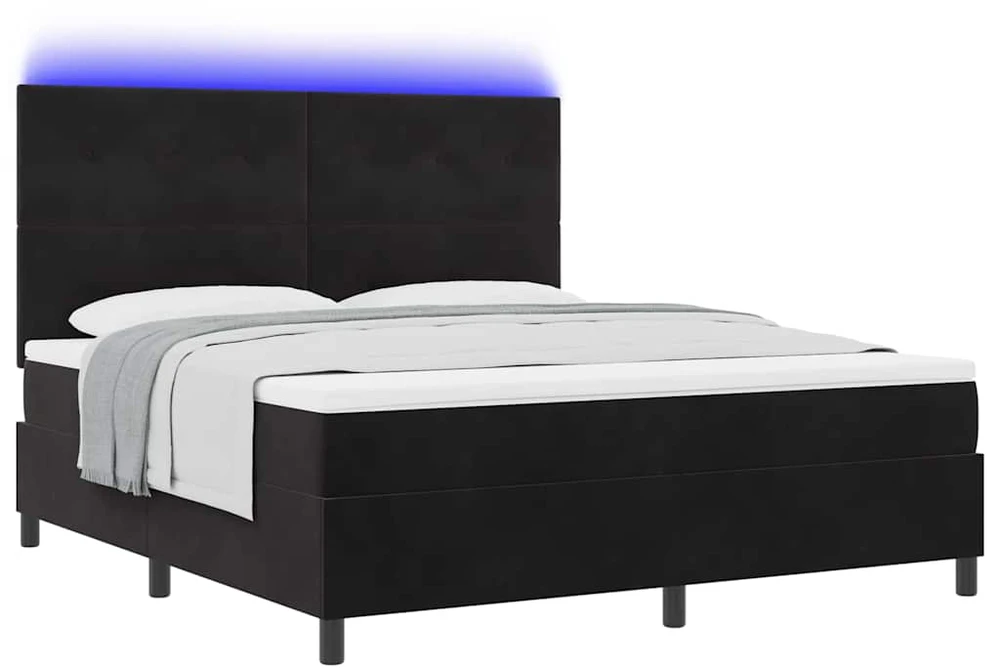 LED Čiužinio Lova su galvūgalio Juodas 180 x 200 cm Aksomas