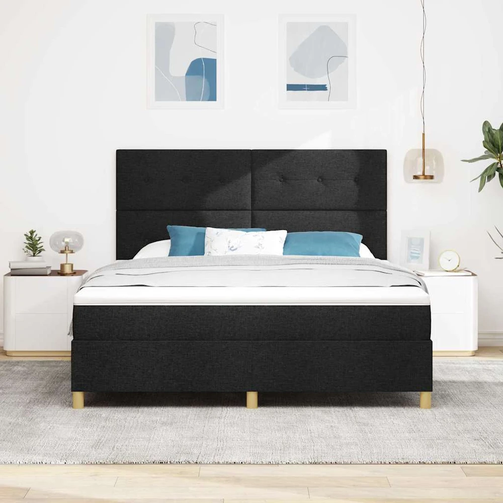 LED Čiužinio Lova su galvūgalio Juoda 180 x 200 cm audinys