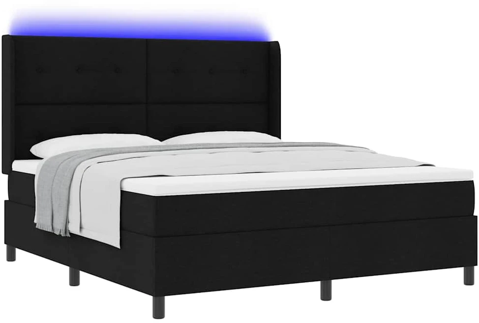 LED Čiužinio Lova su galvūgalio Juoda 180 x 200 cm audinys