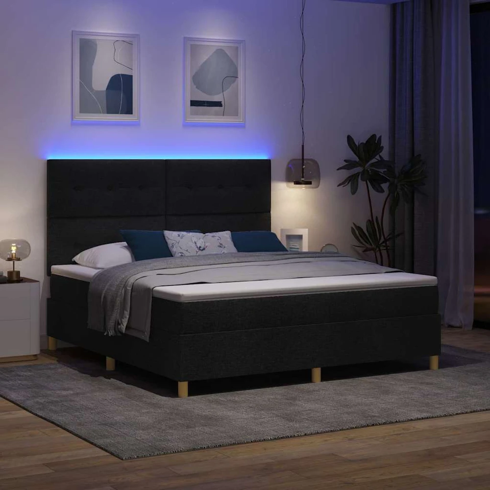 LED Čiužinio Lova su galvūgalio Juoda 180 x 200 cm audinys