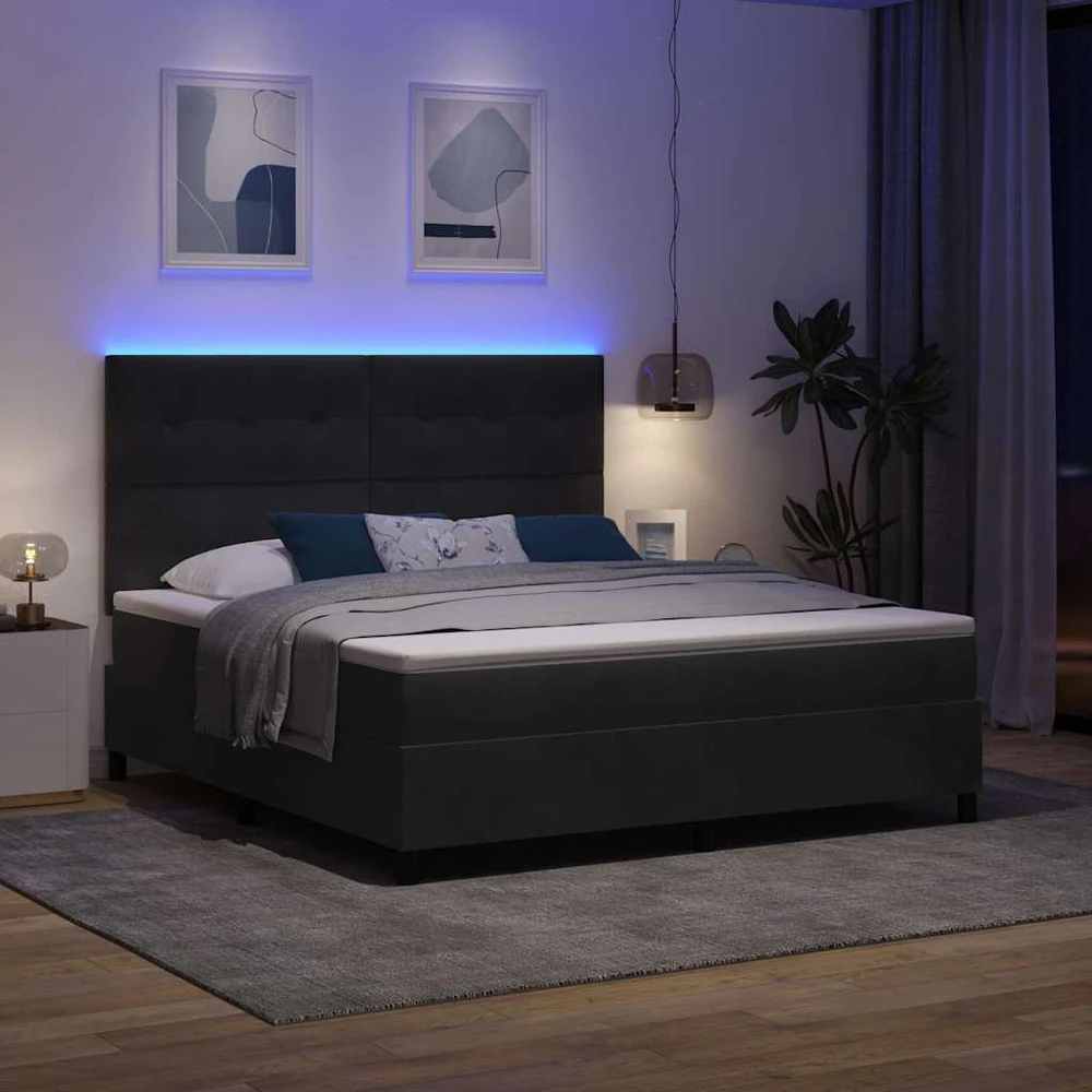 LED Čiužinio Lova su galvūgalio Juodas 180 x 200 cm Aksomas