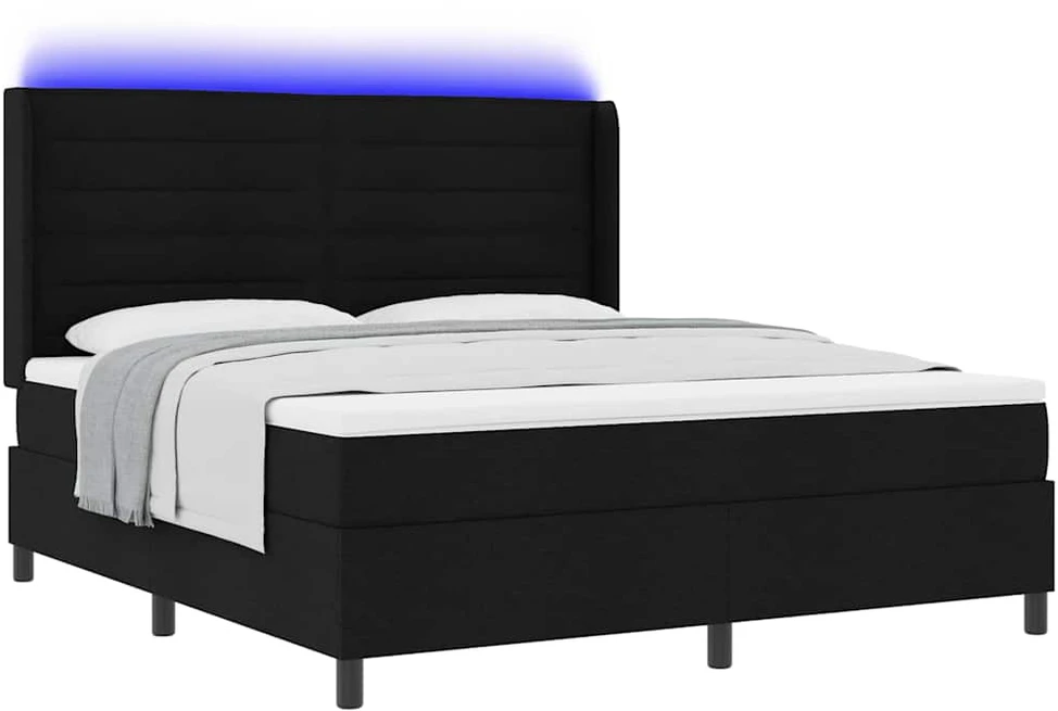 LED Čiužinio Lova su čiužiniu Juoda 180 x 200 cm audinys