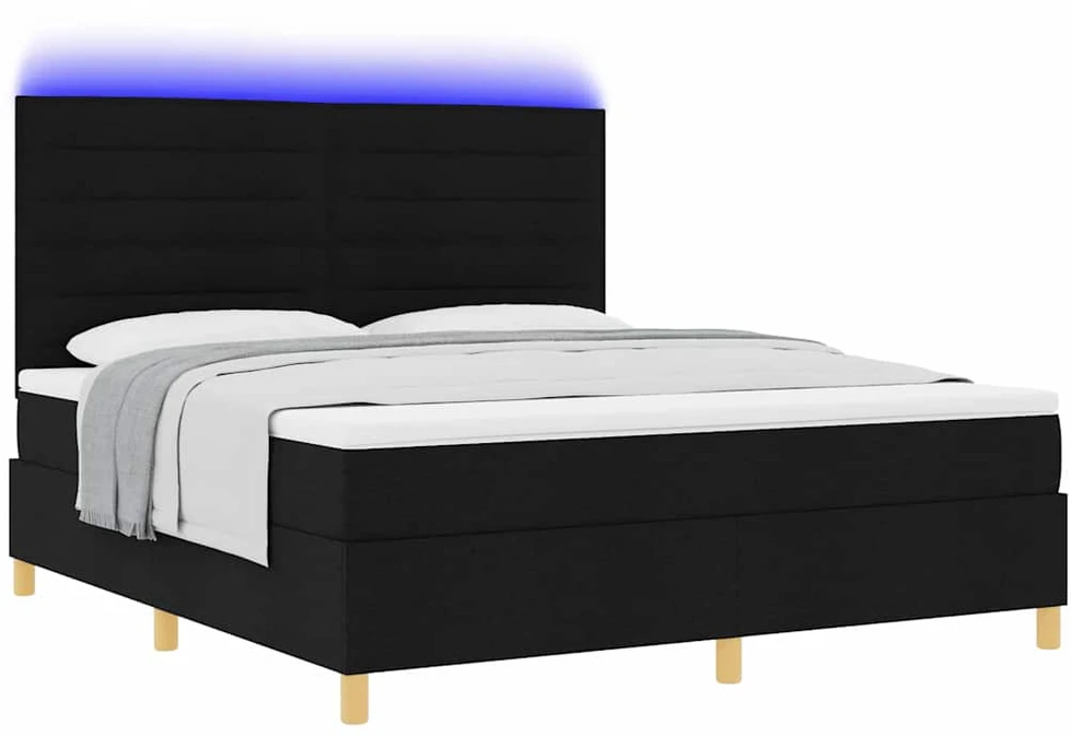 LED Čiužinio Lova su galvūgalio Juoda 180 x 200 cm audinys