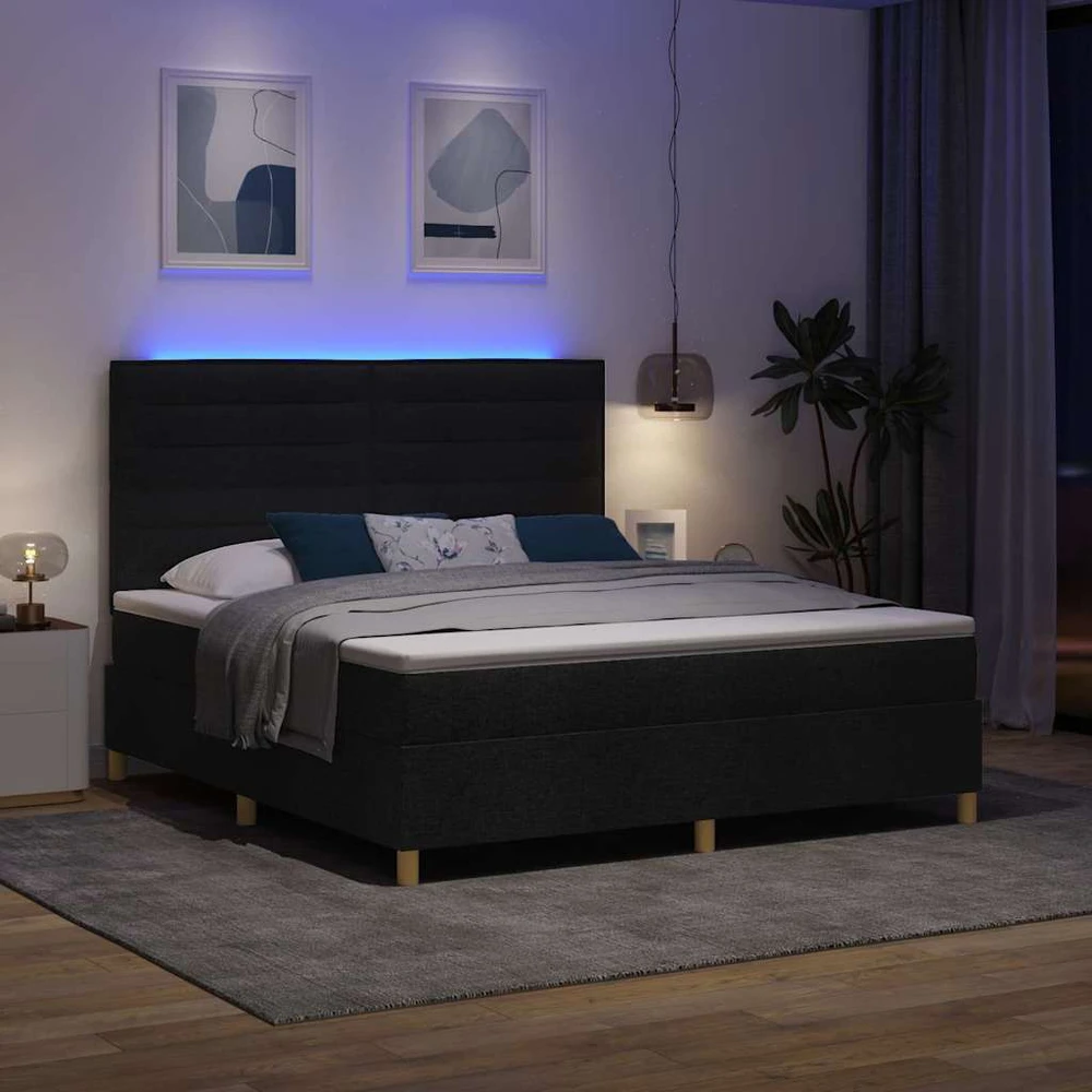 LED Čiužinio Lova su galvūgalio Juoda 180 x 200 cm audinys
