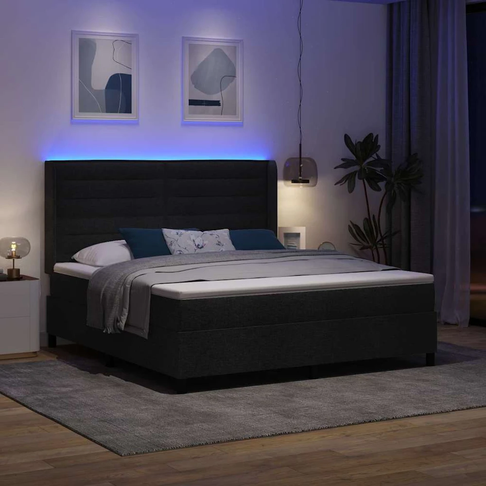 LED Čiužinio Lova su čiužiniu Juoda 180 x 200 cm audinys