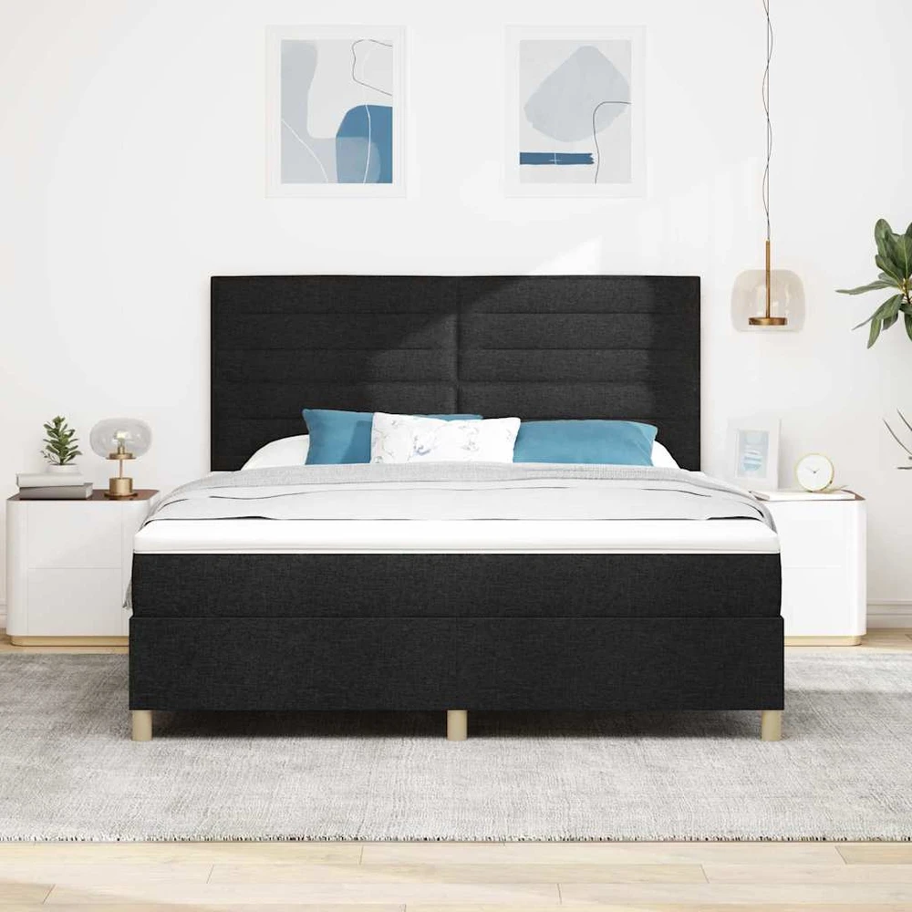 LED Čiužinio Lova su galvūgalio Juoda 180 x 200 cm audinys