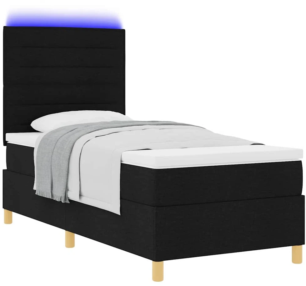 LED Čiužinio Lova su galvūgalio Juoda 80 x 200 cm audinys