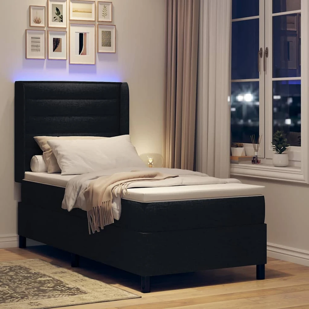 LED Čiužinio Lova su čiužiniu Juoda 90 x 200 cm audinys