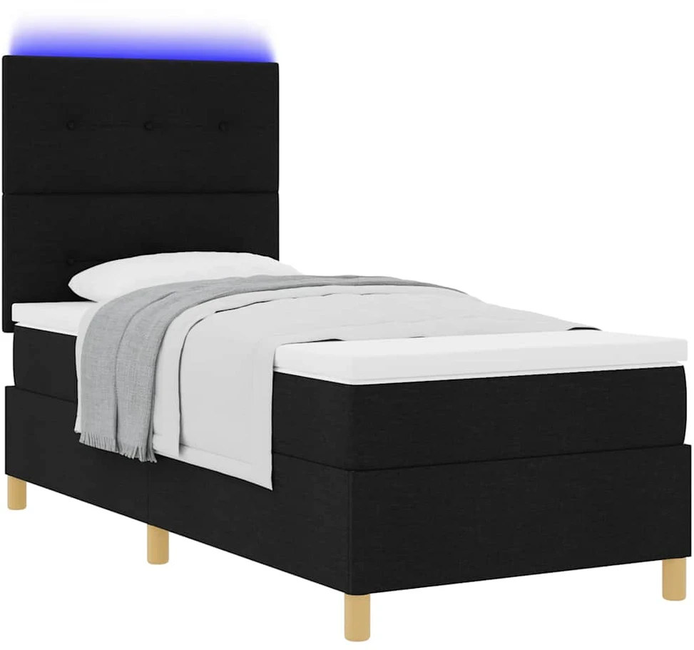 LED Čiužinio Lova su galvūgalio Juoda 90 x 190 cm audinys
