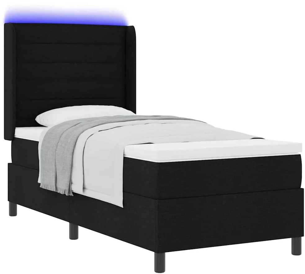 LED Čiužinio Lova su čiužiniu Juoda 90 x 200 cm audinys