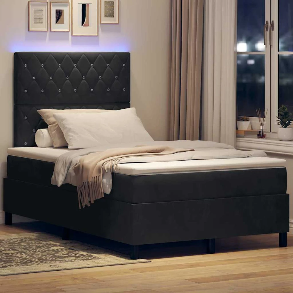 LED Čiužinio Lova su čiužiniu Juodas 120 x 190 cm Aksomas