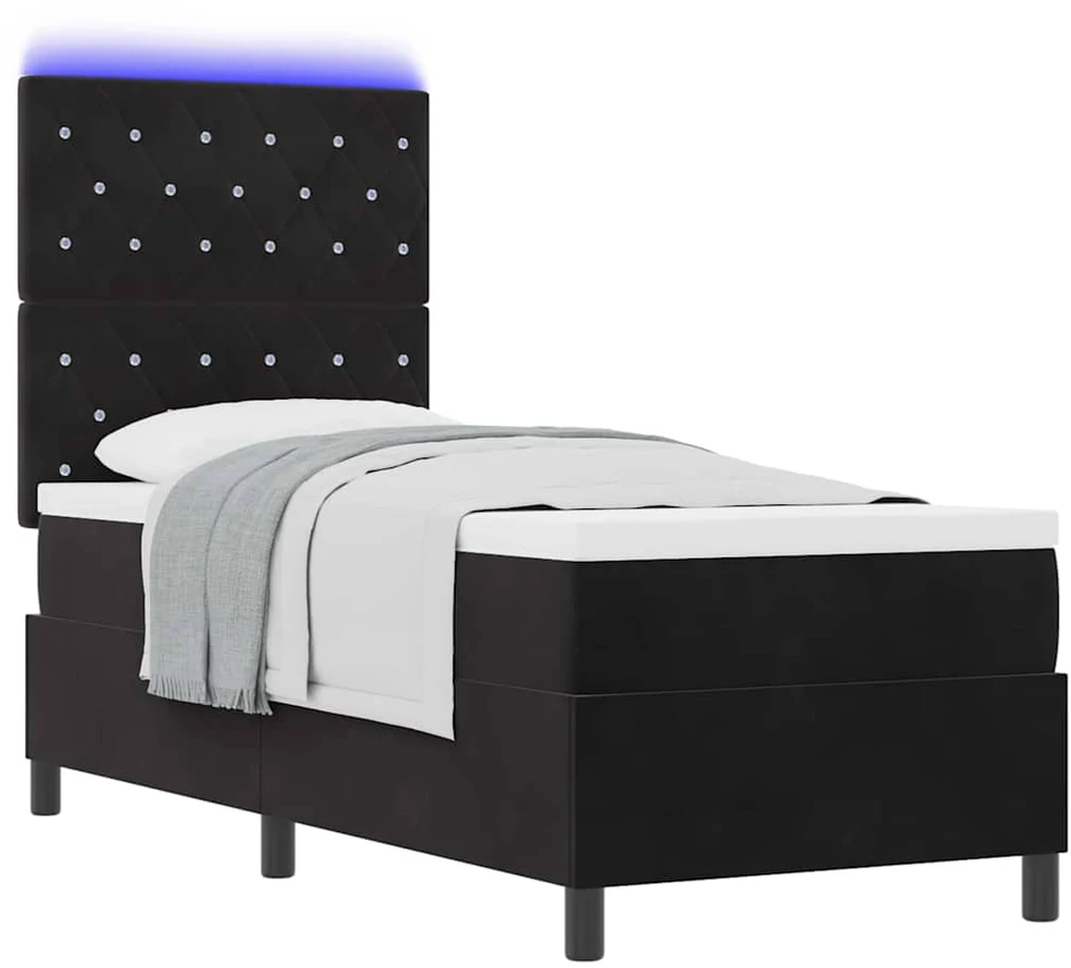 LED Čiužinio Lova su čiužiniu Juodas 80 x 200 cm Aksomas
