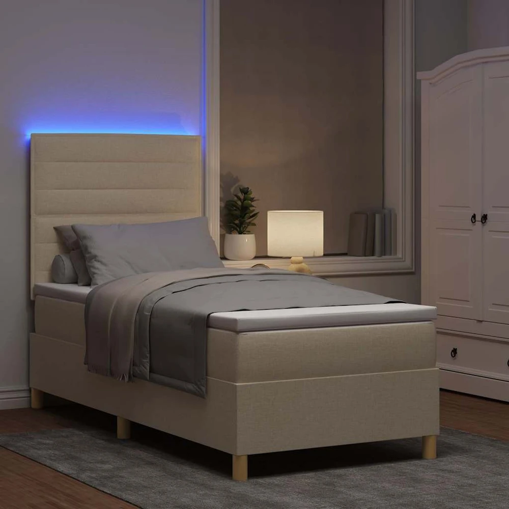 LED Čiužinio Lova su galvūgalio Kreminė 100 x 200 cm audinys